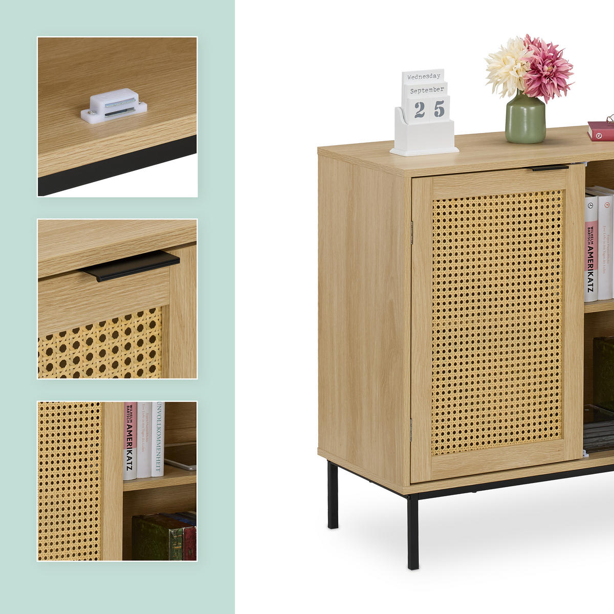 SIDEBOARD - Hellbraun, Holzwerkstoff/Kunststoff (80/76/35cm) - Relaxdays