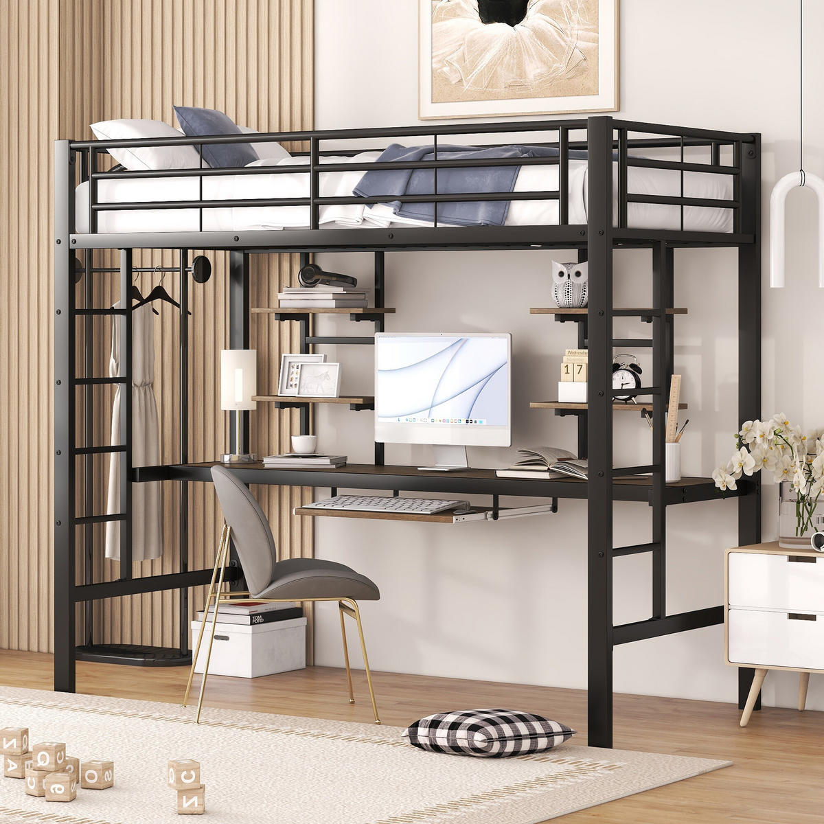 BETT Schwarz 204/95/180 cm - Schwarz, Holzwerkstoff/Metall - Urban Meuble