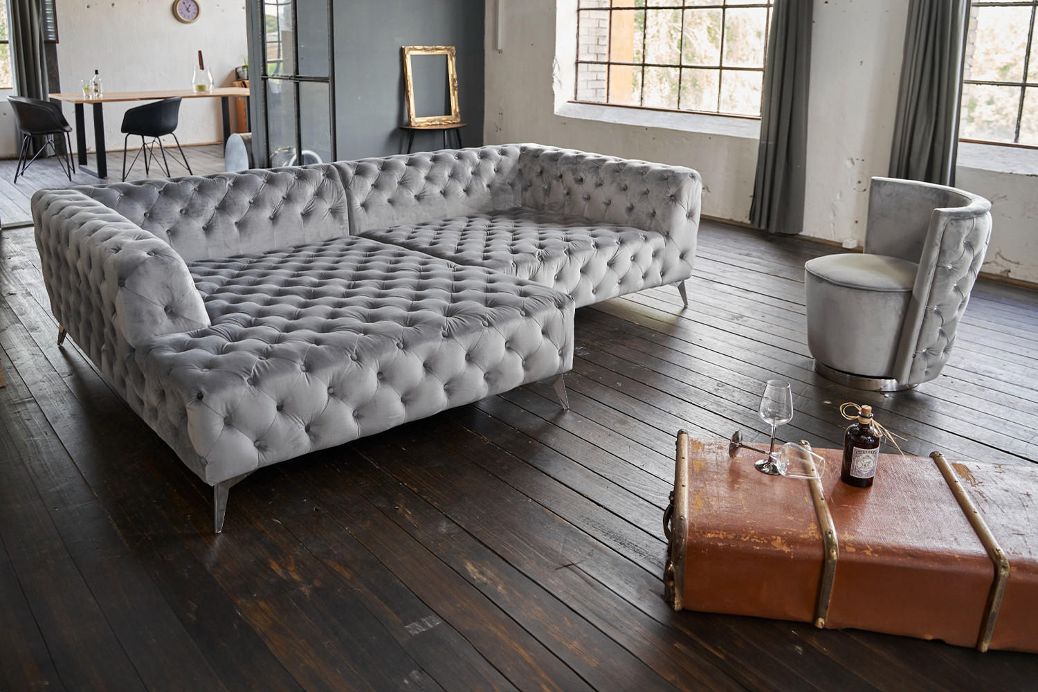 ECKSOFA NARLA Silber Velvet - Silberfarben, Textil (279/190cm) - KAWOLA