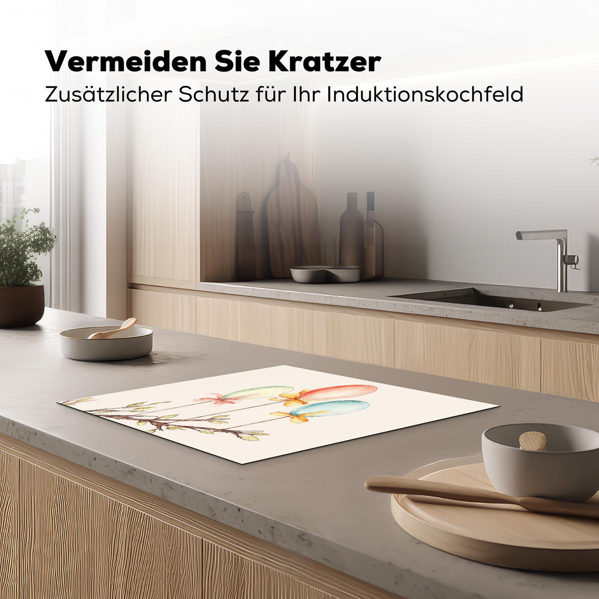 HERDABDECKPLATTE Osterkuchen - Schleife - Eier Ceranfeldabdeckung 59x52 cm - Creme, Kunststoff (59/52/0.2cm) - MuchoWow