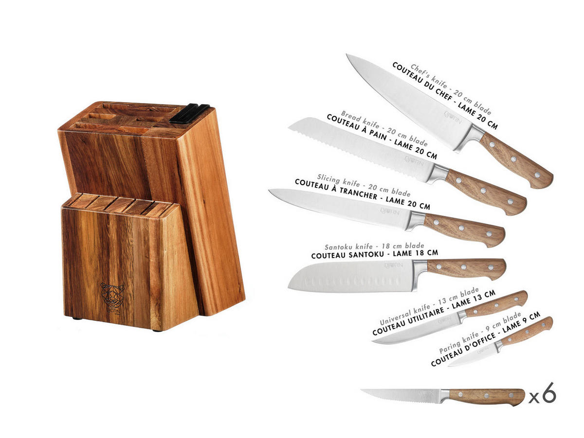 KÜCHENMESSERBLOCK und Steakmesser Jakob Loviisa - 14er-Set - Silberfarben, Metall (1cm) - Björn