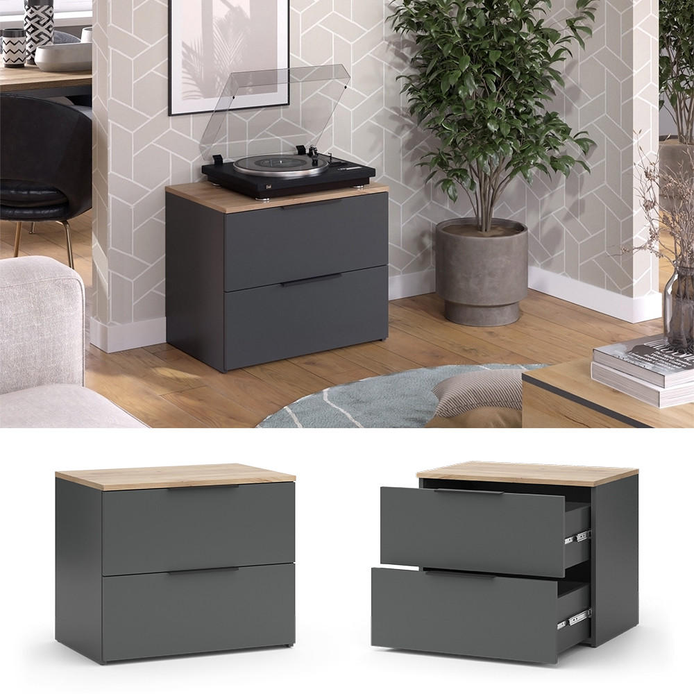 KOMMODE Wido Anthrazit 60 x 50 cm mit 2 Schubladen - Anthrazit/Sonoma Eiche, Holzwerkstoff (60/50/40cm) - Vicco