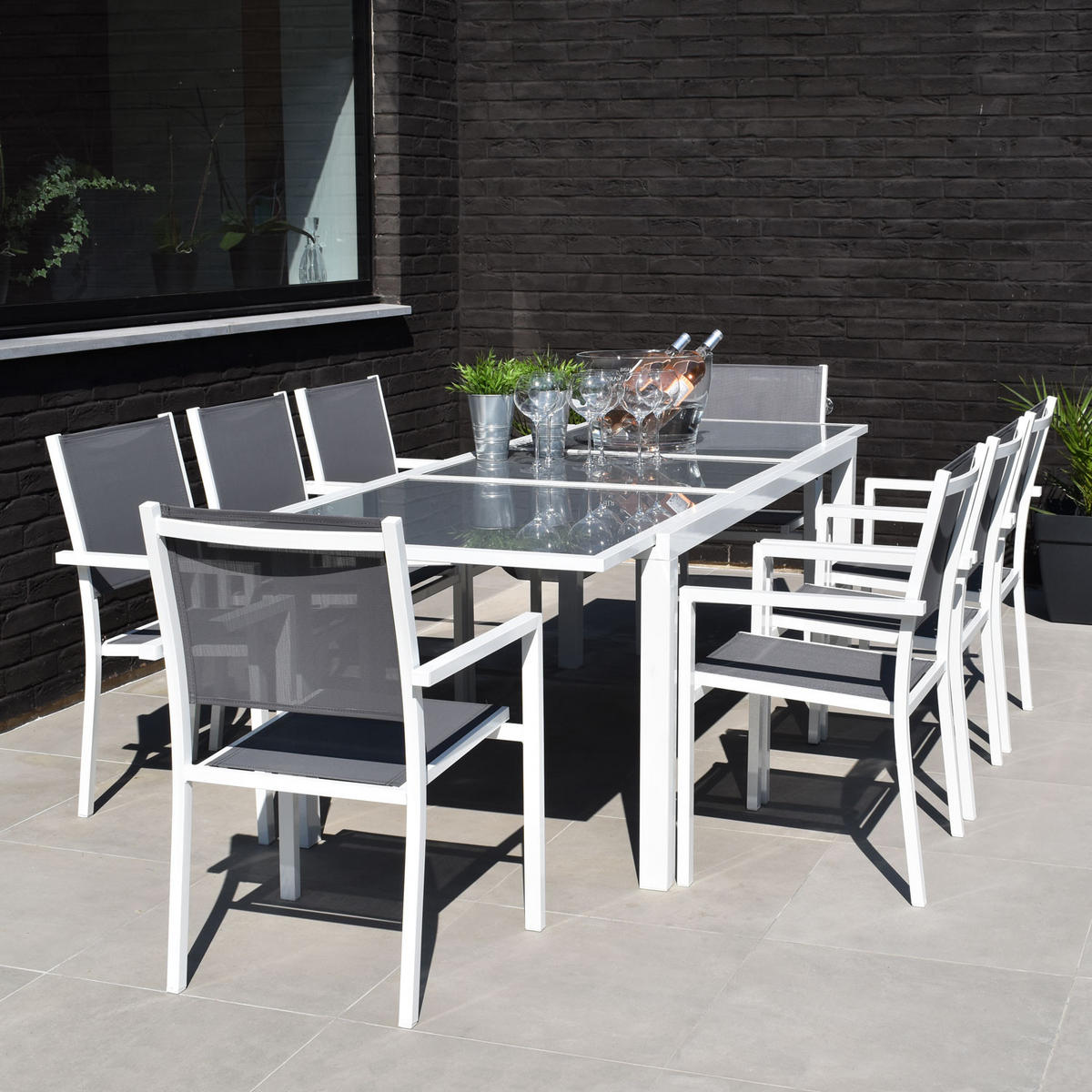 GARTENMÖBEL Firenze Grau und weiß 8 Plätze - Weiß, Metall - Happy Garden