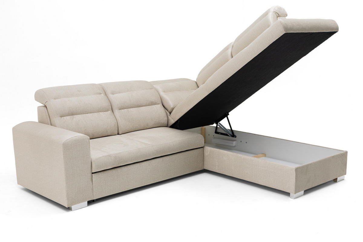ECKSOFA CLOUD L Rechts mit Schlaffunktion 120x190 Velours Creme - Chromfarben/Creme, Holz/Kunststoff (260/202cm) - Muffo