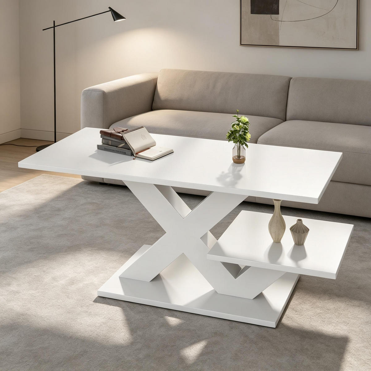 COUCHTISCH rechteckig Weiß Hochglanz 100/48/45 cm - Weiß, Holzwerkstoff (100/48/45cm)