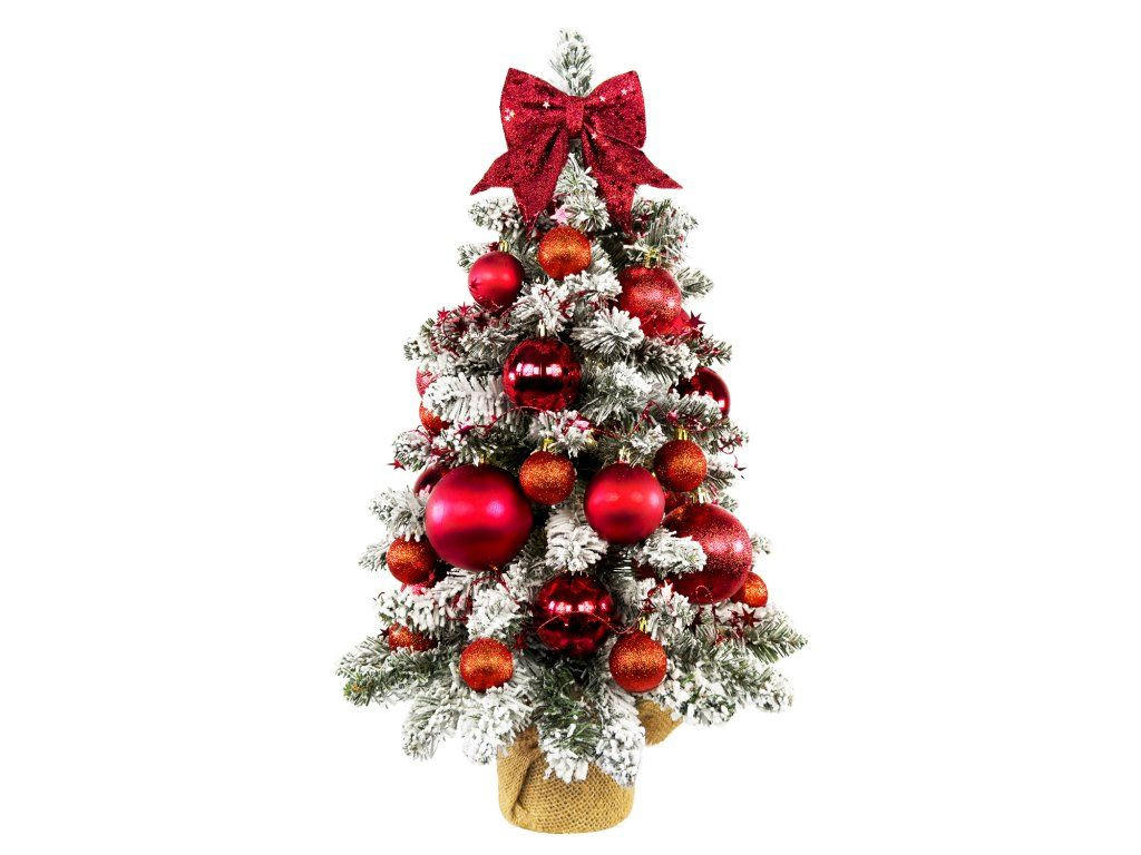 WEIHNACHTSBAUM künstlicher 60 cm mit LED-Beleuchtung, ROTEWEIHNACHTEN, mit 34 Weihnachtsbaumschmuck, Pflanztopf mit Jutesack - Rot/Weiß, Kunststoff/Stein (40/60cm) - LAALU