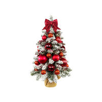WEIHNACHTSBAUM künstlicher 60 cm mit LED-Beleuchtung, ROTEWEIHNACHTEN, mit 34 Weihnachtsbaumschmuck, Pflanztopf mit Jutesack - Rot/Weiß, Kunststoff/Stein (40/60cm) - LAALU