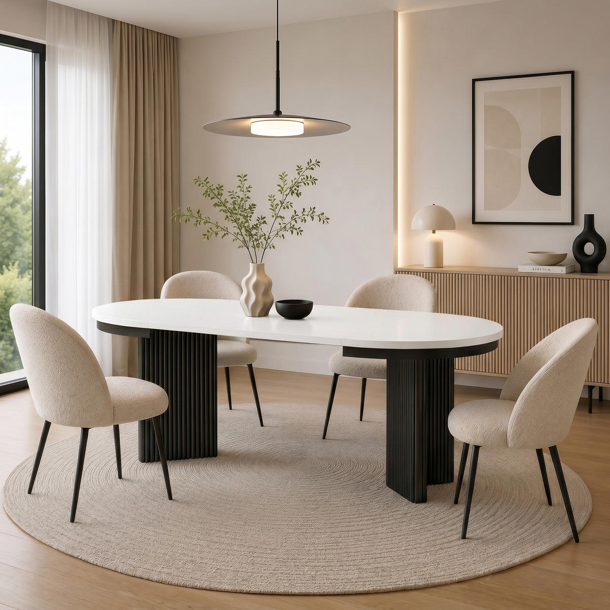 JÍDELNÍ STŮL Prestige, kulatý designový stůl, rozkládací Ø 100–180 cm, bílá + černá - bílá/černá, kov (100/100/77cm) - Beautysofa