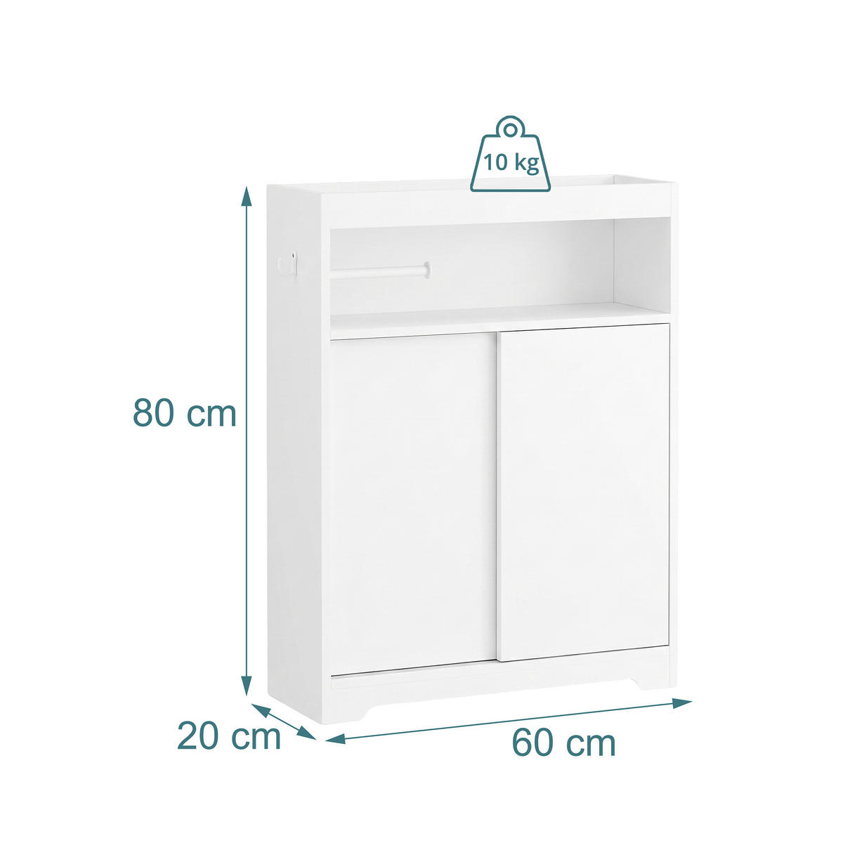 NISCHENSCHRANK Weiß mit Schiebetüren Toilettenpapierhalter 80 cm - Weiß, Holzwerkstoff (20/80/60cm) - Relaxdays