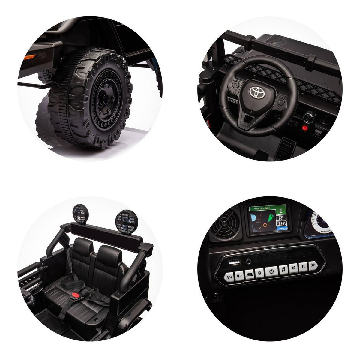 ELEKTROAUTO SUV Toyota schwarz FJ Cruiser EVA-Reifen Musik LED-Lichter - Schwarz, Kunststoff (124/79/80cm) - Chipolino