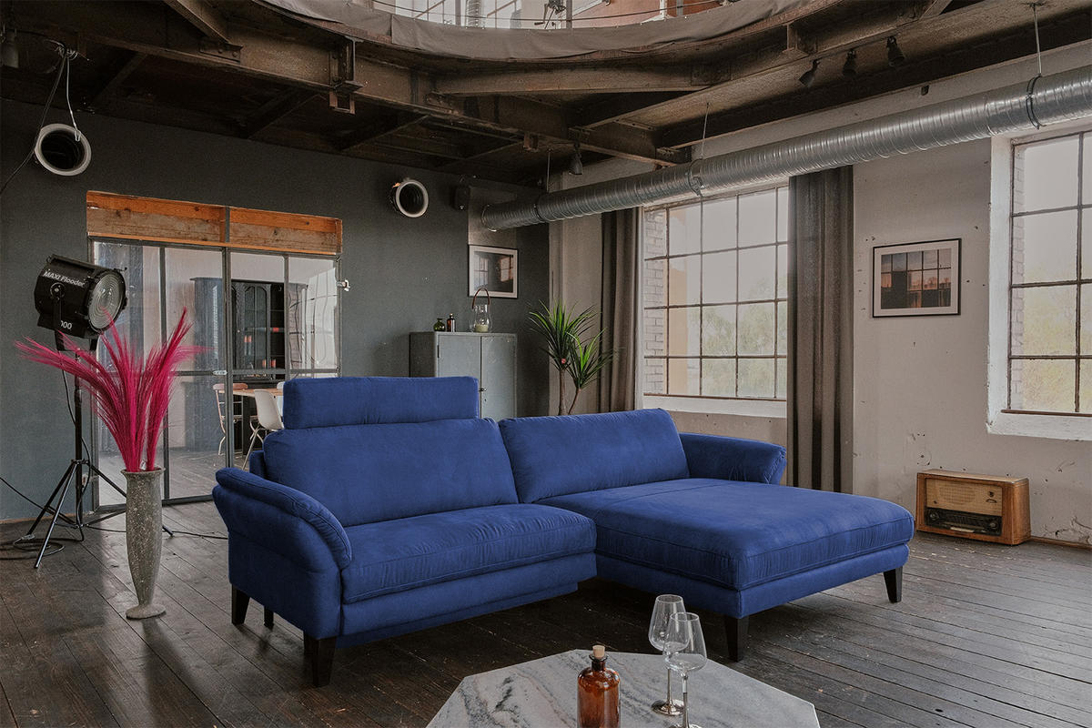 ECKSOFA MALTA Blau Webstoff - Blau/Schwarz, Buchenholz/Textil (302/175cm) - KAWOLA