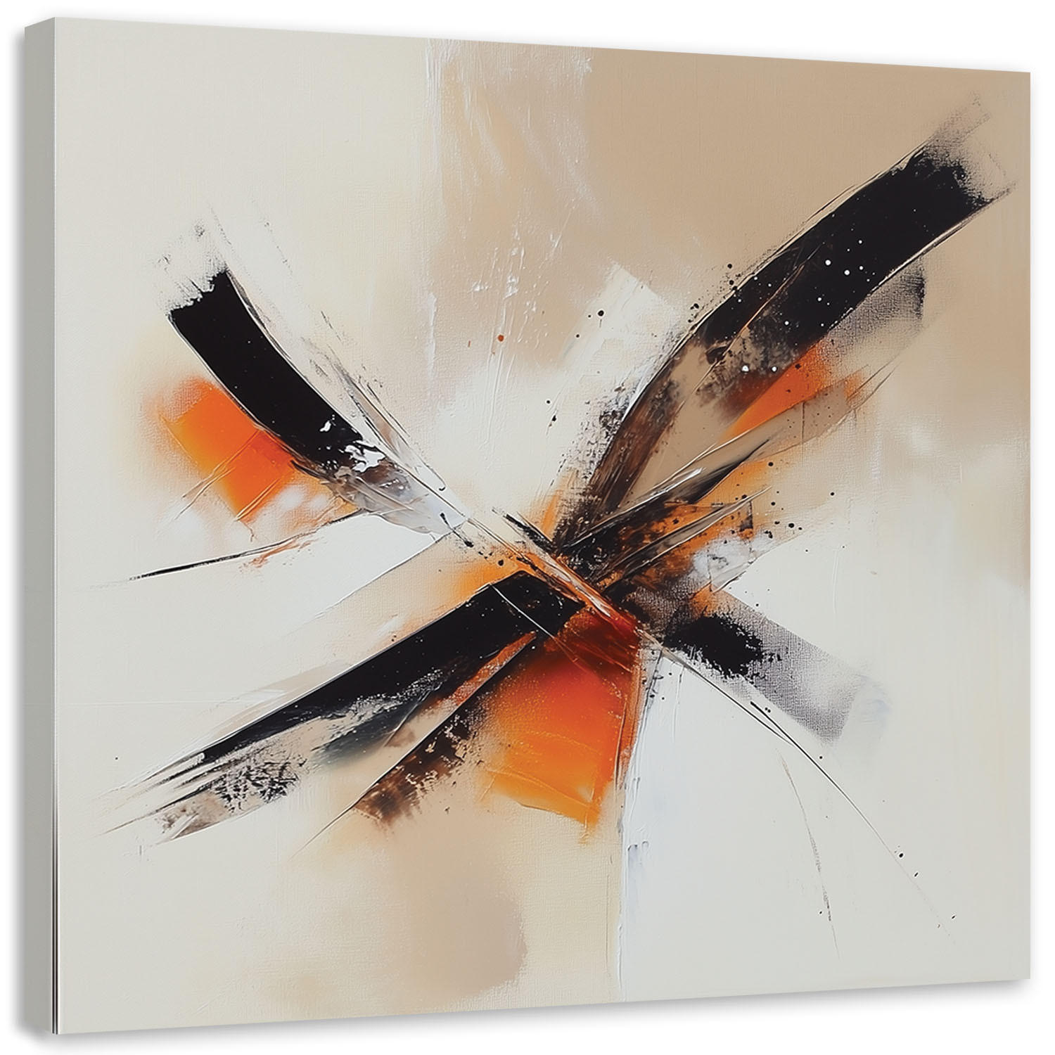 LEINWANDBILD Abstrakte beige-schwarz-orange 50x50cm - Orange, Textil (50/50cm) - Feeby