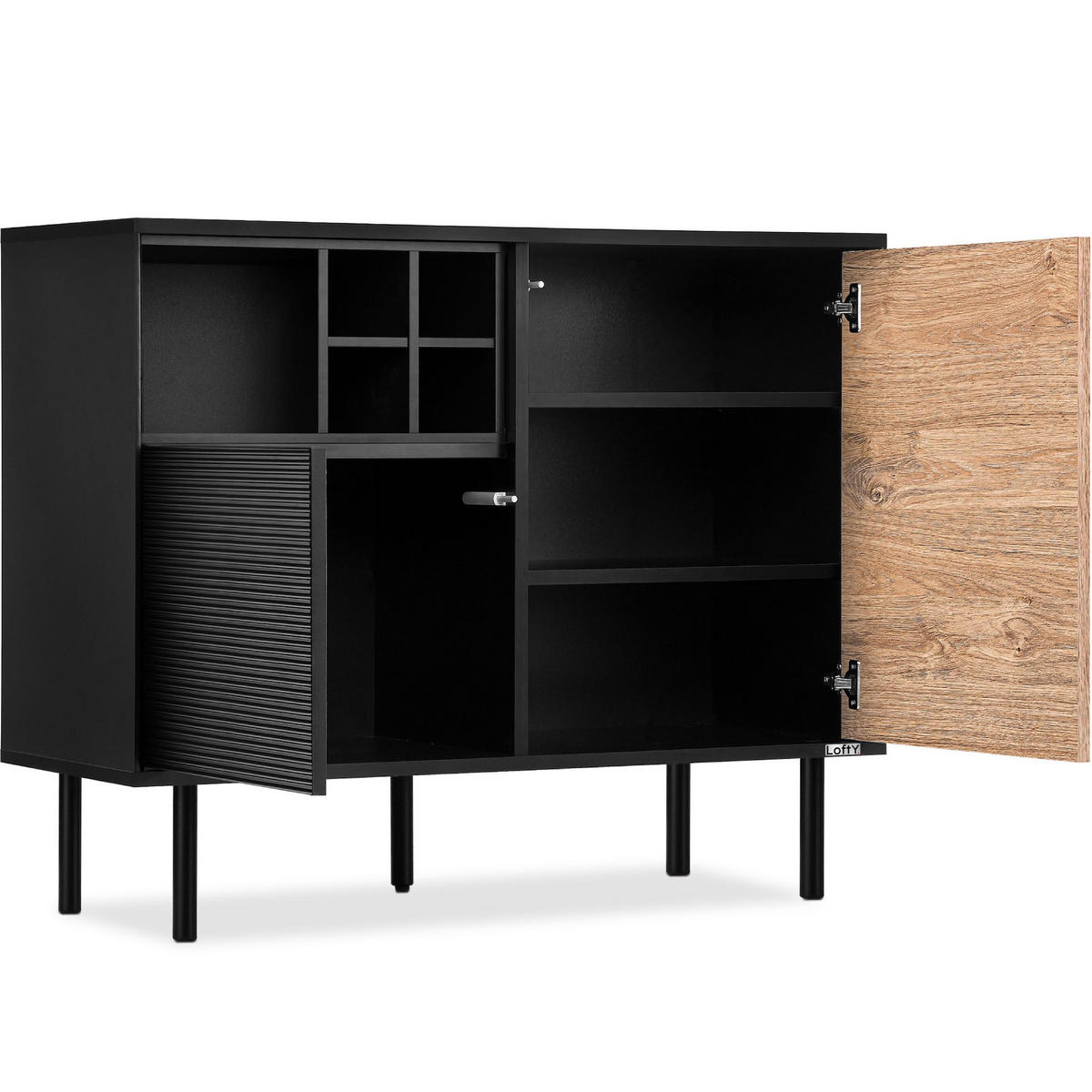 KOMMODE LOFTY Weineinlage, schwarz / Eiche natur - Eichefarben/Schwarz, Holzwerkstoff (102/83/41cm) - KONSIMO®