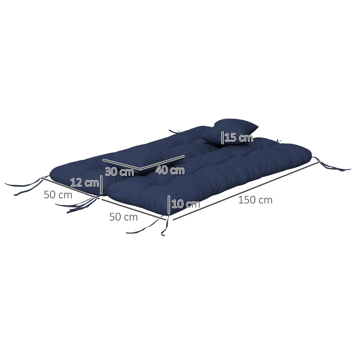 SADA 4 sedacích polštářů z polyesteru a bavlny PP, tmavě modrá - modrá, textil (50/12/150cm) - Outsunny