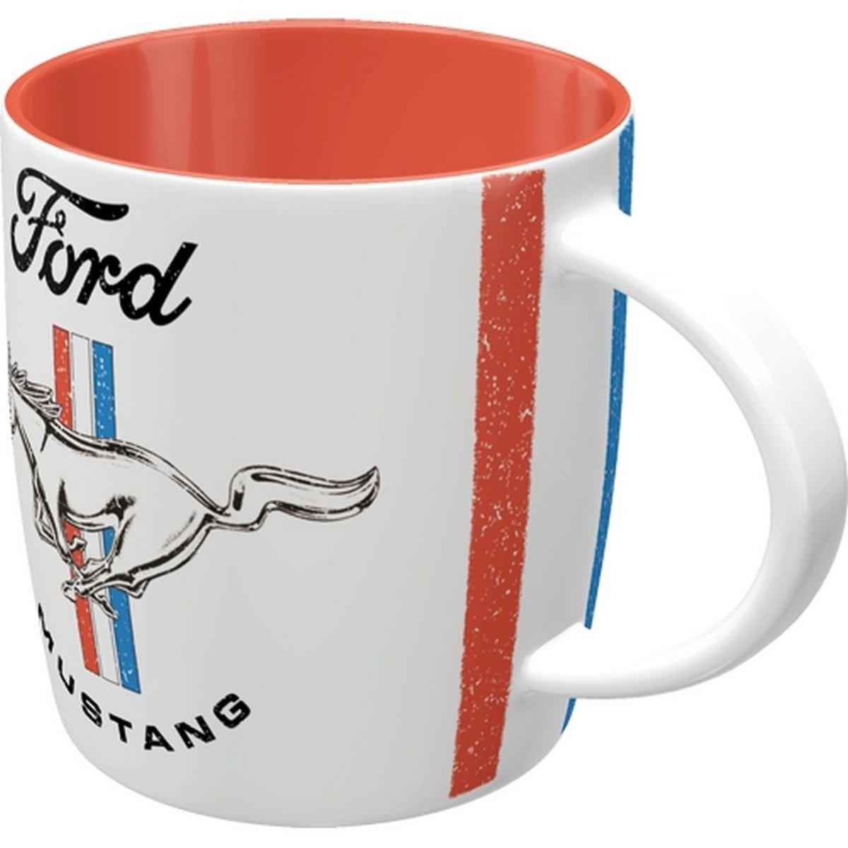 KAFFEETASSE 330 ml Ford Mustang Horse & Stripes Logo - Multicolor, Keramik (0.33L) - Nostalgic-Art