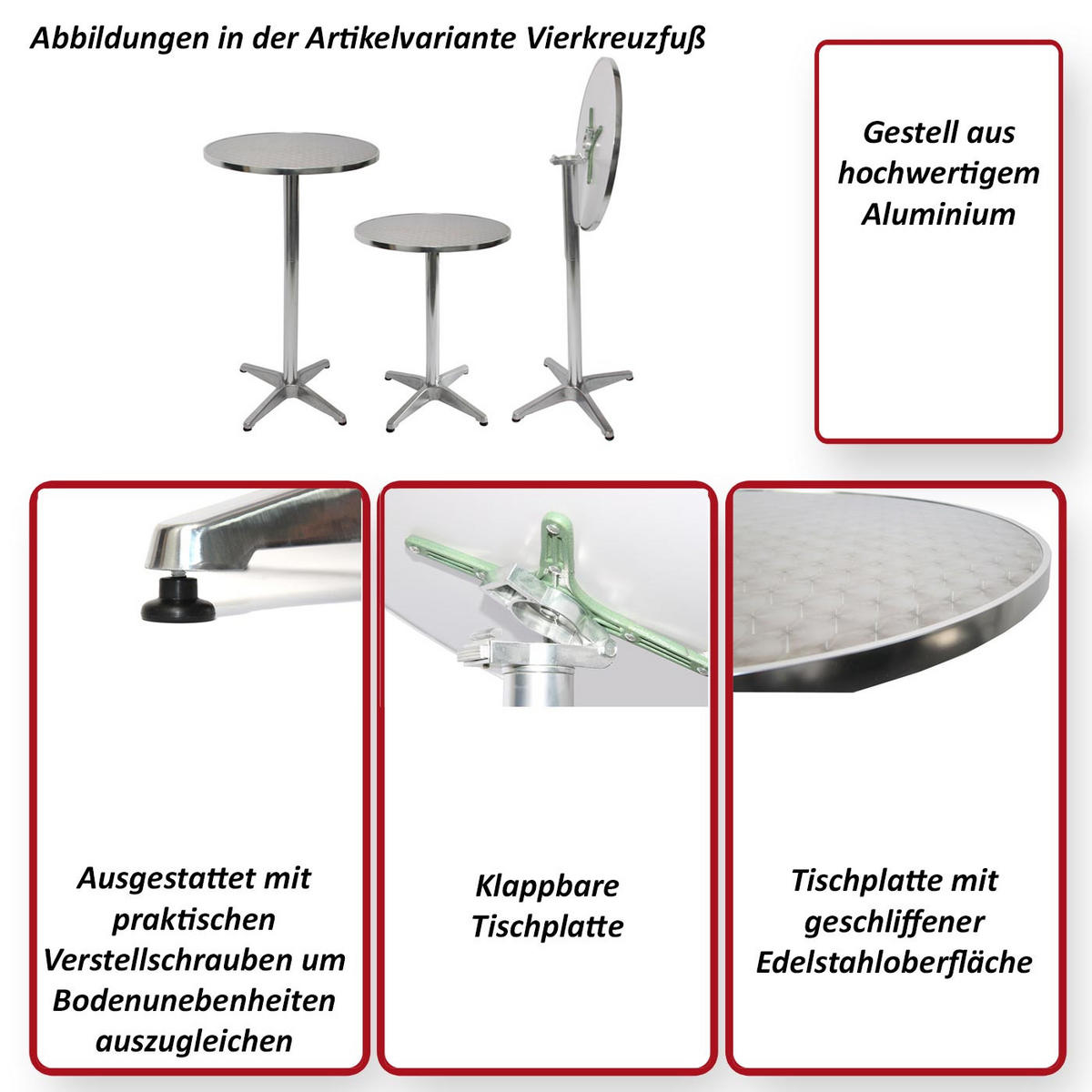 ALU-STEHTISCH KLAPPBAR BASISMODELL rund Silber - Silberfarben, Metall (60/60/110cm) - MCW