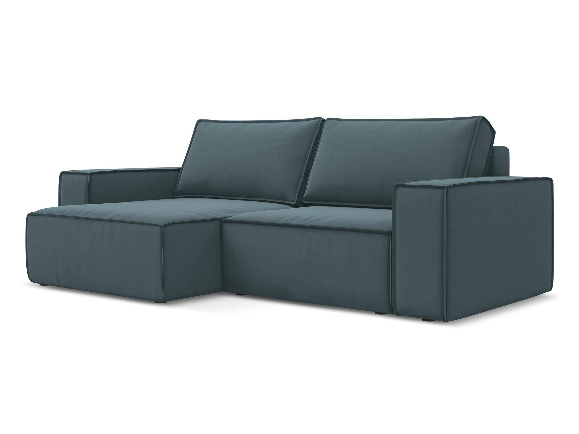 ECKSOFA mit Schlaffunktion Samt Stoff Blau - Blau/Petrol, Kunststoff/Textil (148/257cm) - Makamii