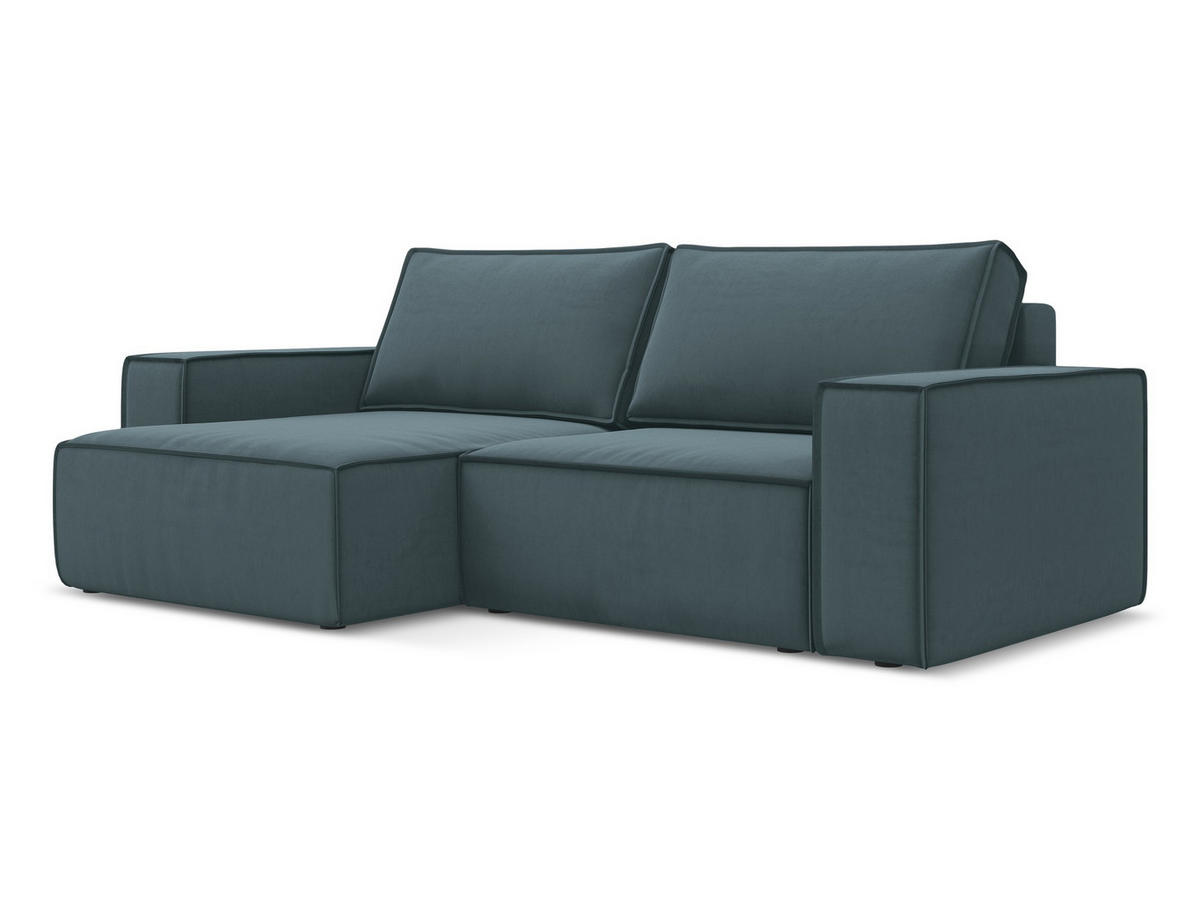 ECKSOFA mit Schlaffunktion Samt Stoff Blau - Blau/Petrol, Kunststoff/Textil (148/257cm) - Makamii