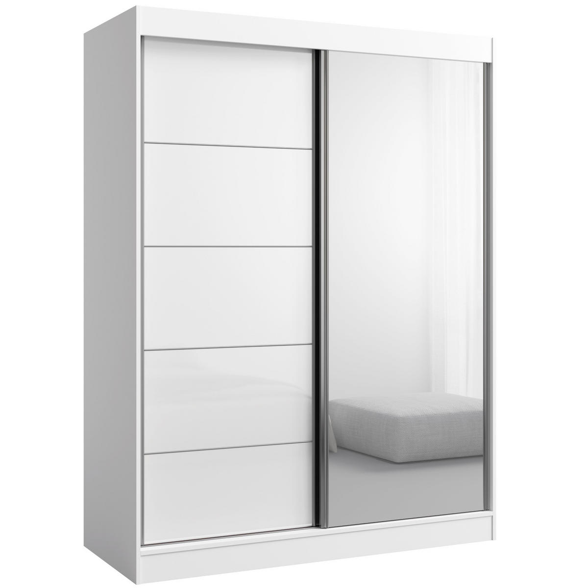 SCHIEBETÜRENSCHRANK mit Spiegel Como 2D1L 150 Weiß (lacobel) - Silberfarben/Weiß, Holzwerkstoff/Metall (150/201/65cm) - mzm24