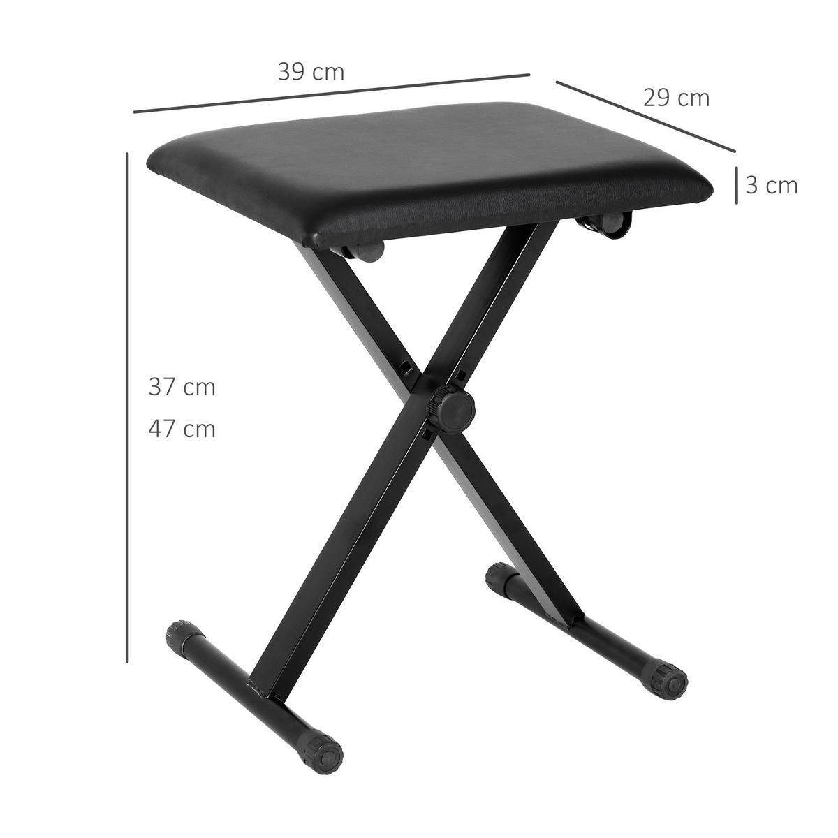 KLAVIERHOCKER Klavierbank zusammenklappbar höhenverstellbar Hocker Schwarz - Schwarz, Metall (29/47/39cm) - HOMCOM