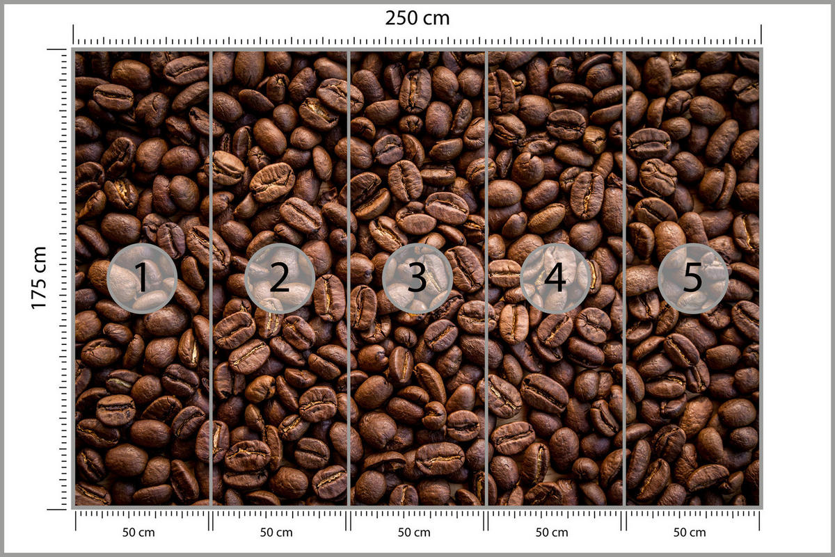 FOTOTAPETE für Esszimmer Kaffee Kaffeebohnen 3D 250x175 - Braun, Papier (250/175cm) - Muralo