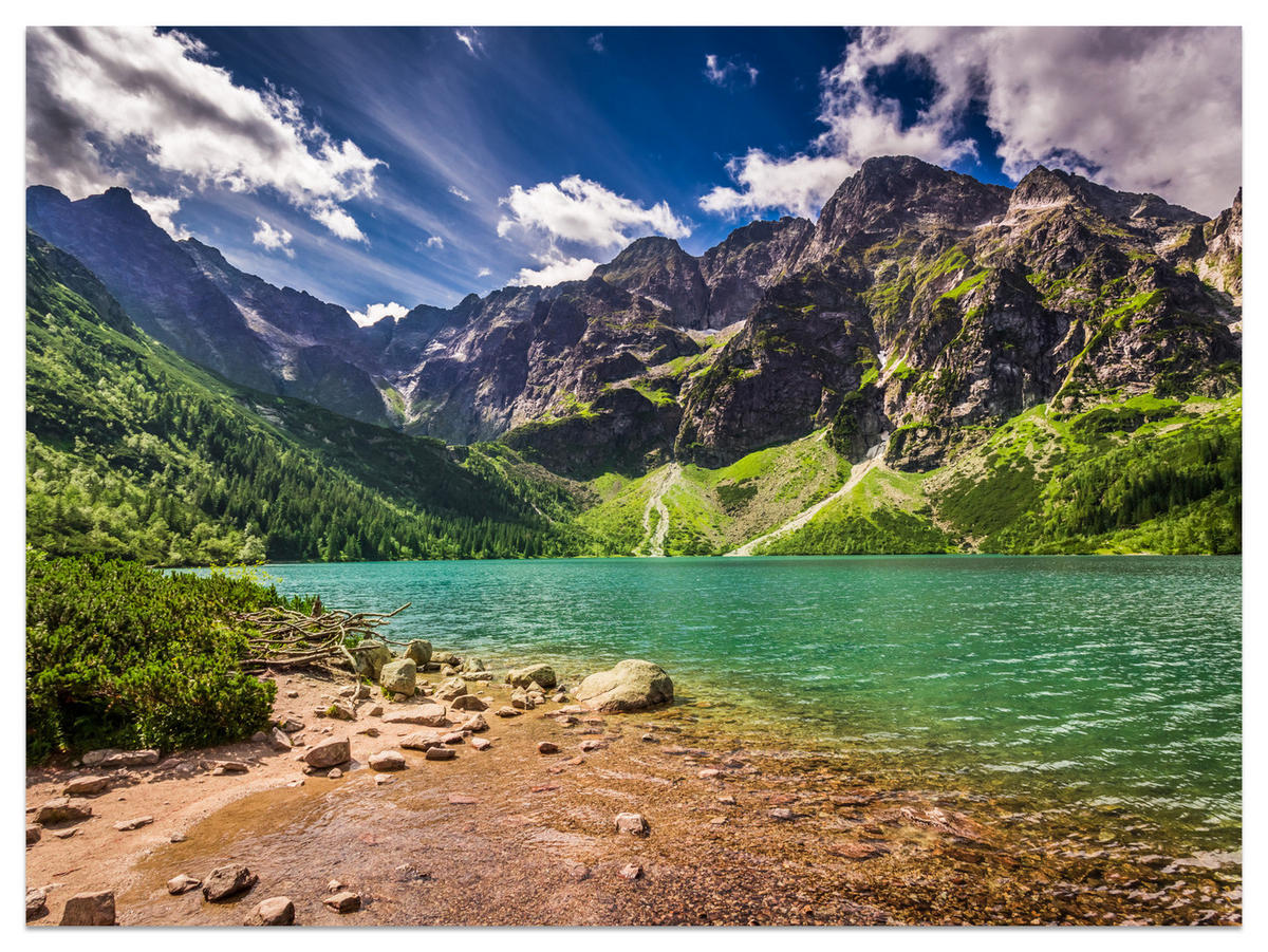 FOTOTAPETE Morskie Oko See Berge Landschaft 3D 250x175 - Türkis/Braun, Papier (250/175cm) - Muralo