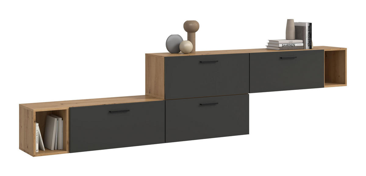WOHNWAND The One Basalt grau 276/34/97 cm - Braun, Holzwerkstoff (276/97/34cm) - Xonox