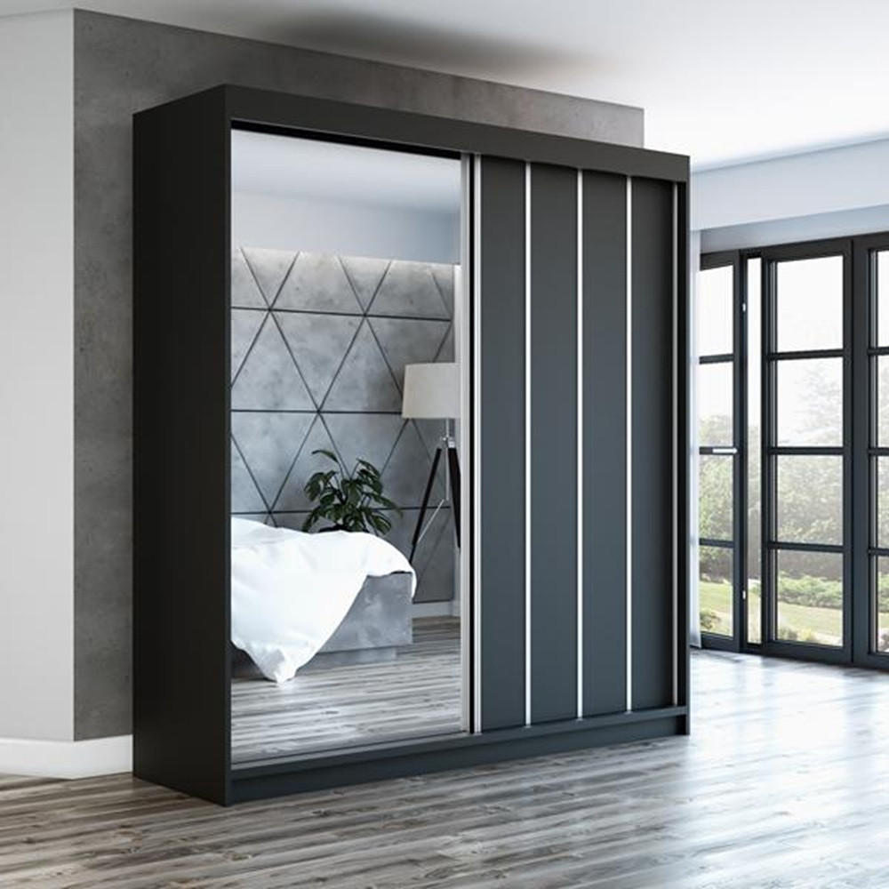 SCHWEBETÜRENSCHRANK 180 CM GLIDE Farbe: Schwarz - Schwarz, Holzwerkstoff (180/215/59.5cm) - A&J MöbelLand