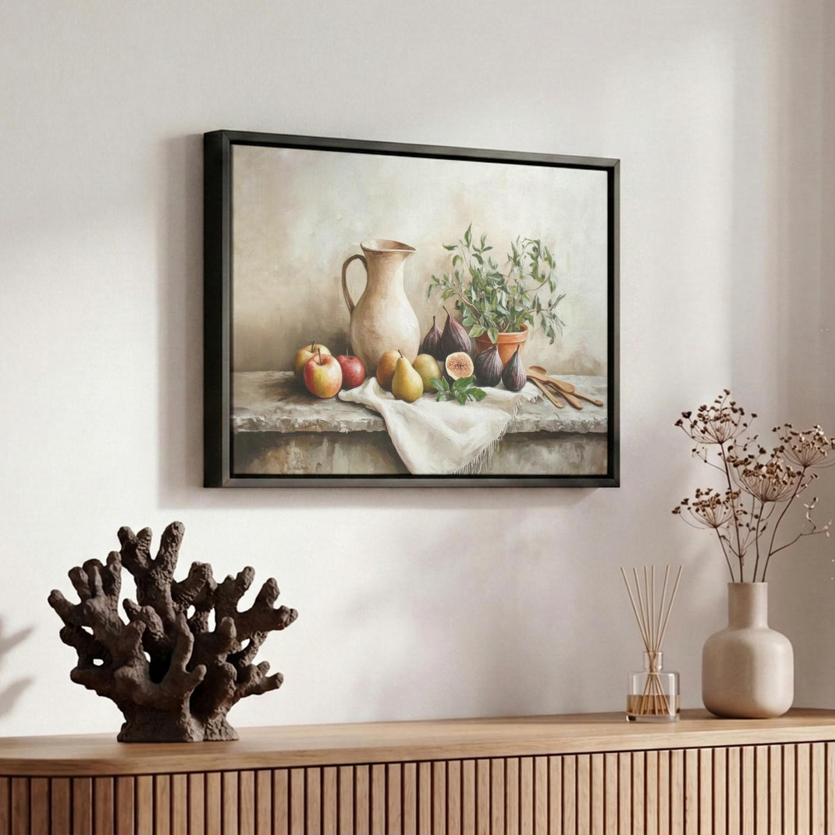LEINWAND Bilder mit Rahmen - Obst - Kräuter - Ländlich - 30x20 - Naturfarben, Textil (30/20cm) - MuchoWow