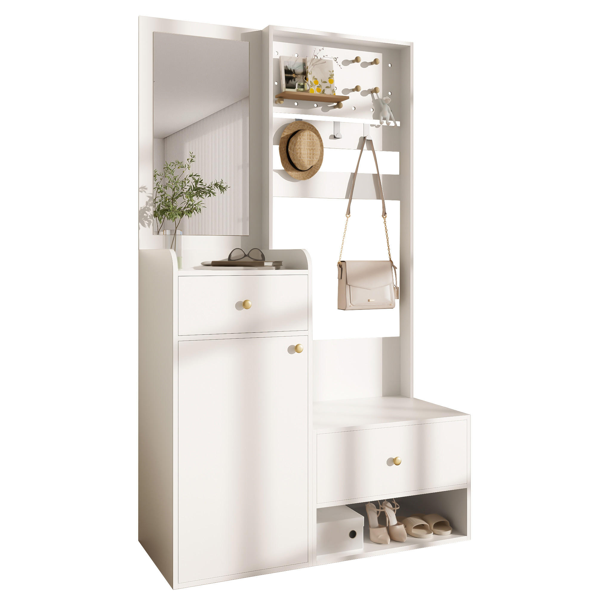 GARDEROBE 105 cm Spiegel Haken Stauraum - Weiß, Holzwerkstoff (105/180/38cm) - LEBENLANG