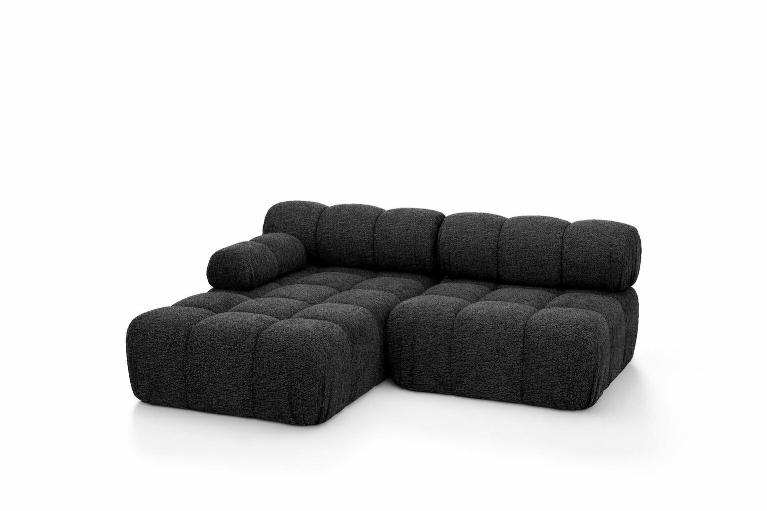 ECKSOFA L-Form Mini II Modular, Bouclé-Stoff Abriamo, Graphit, Links, Selia - Graphitfarben, Holz (190/160cm) - Kaiser Möbel