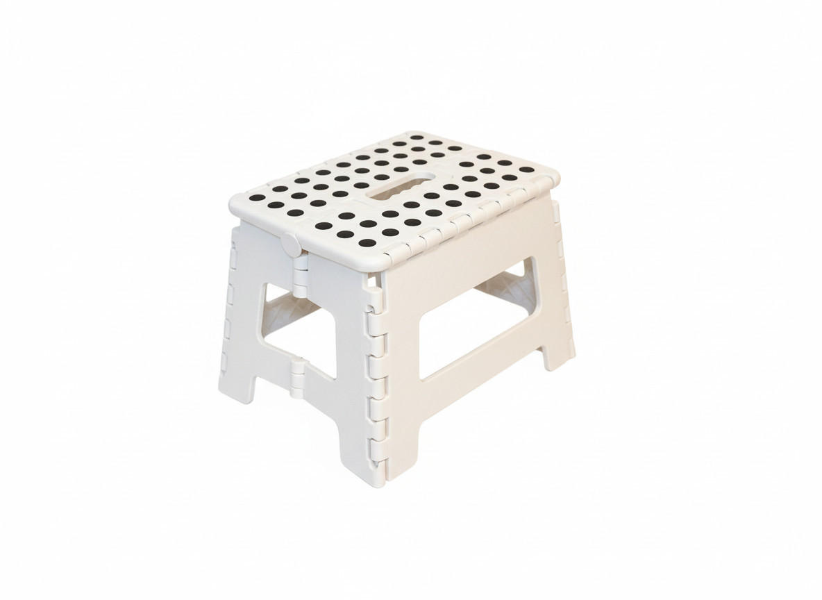 KLAPPHOCKER faltbar mit Anti-Rutsch Beschichtung, Tritthocker H 22 cm bis 150 KG belastbar, Weiß - Weiß, Paraffin (22/29/22cm)
