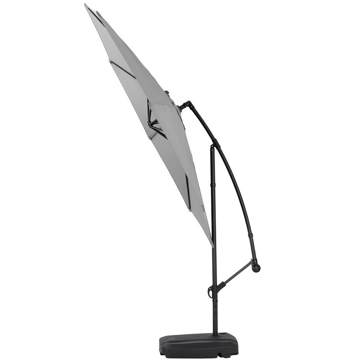 AMPELSCHIRM aus Polyester Metall in Hellgrau und befüllbarer Kunststoff-Sockel mit dem Rollen drehbar 360° neigbar 60° 3 x 2.6m - Grau, Metall (300/240cm) - Livingandhome