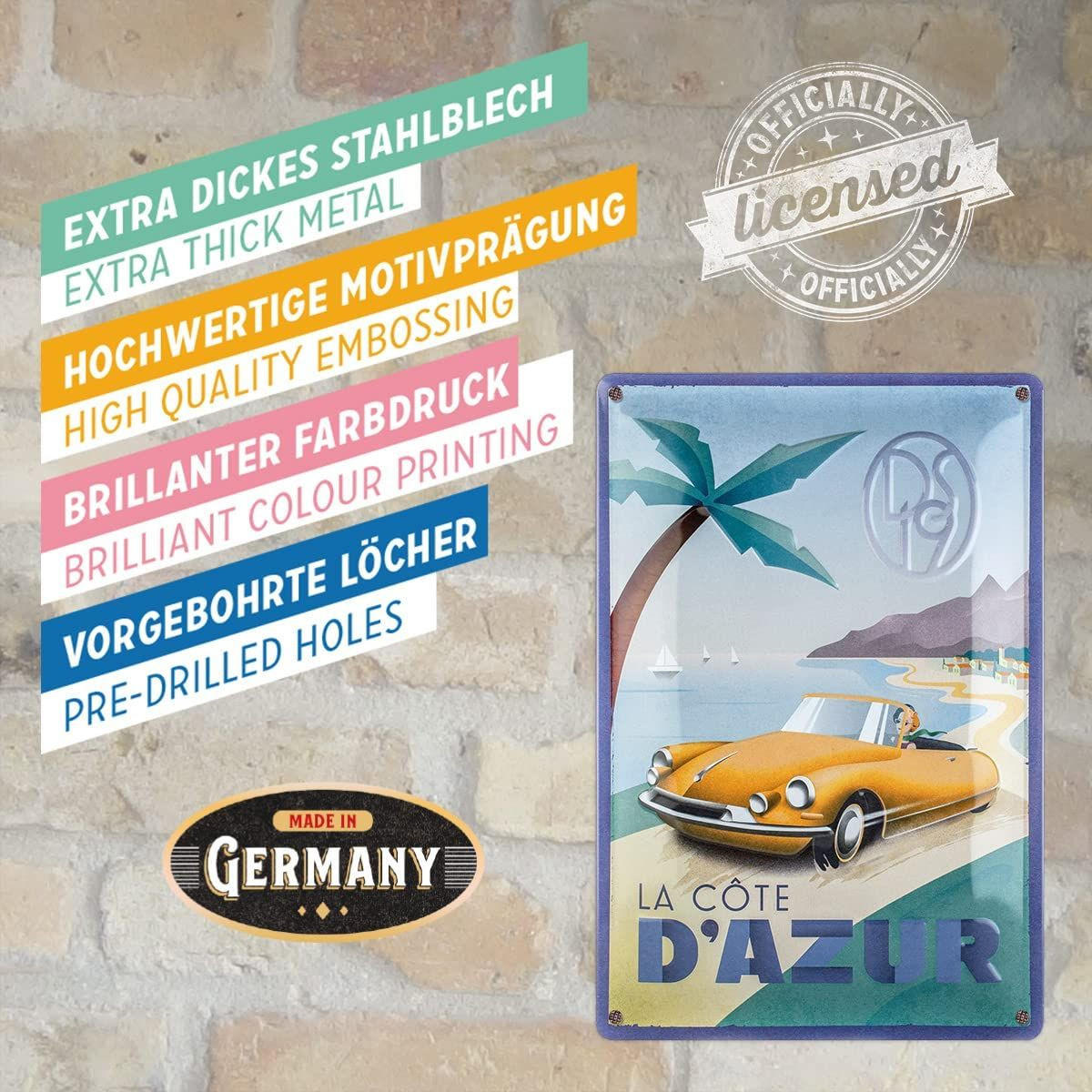 BLECHSCHILD 20/30 cm DS La Cote D'Azur DS19 - Multicolor, Metall (20/30/0.2cm) - Nostalgic-Art