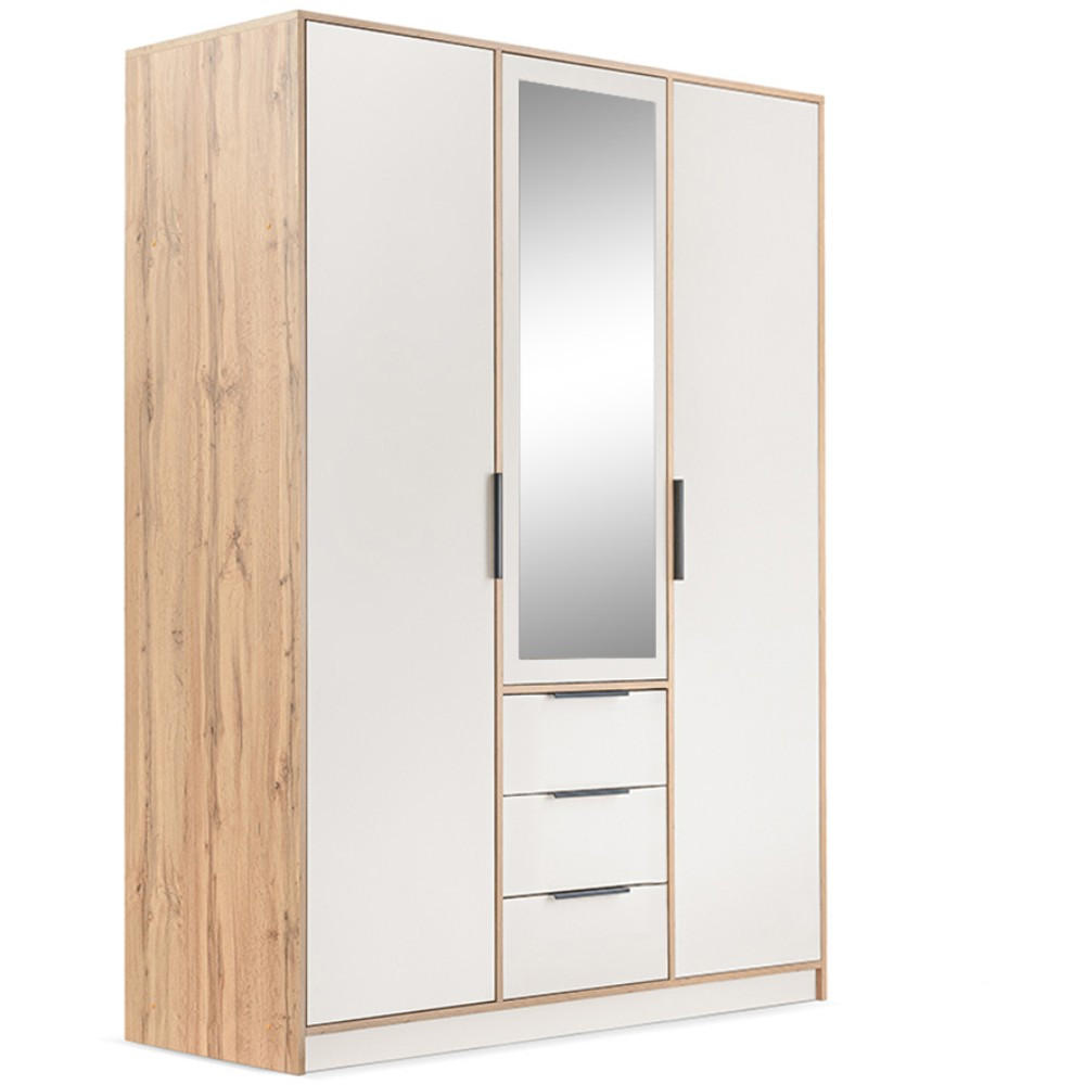 DREHTÜRENSCHRANK Livo mit 3 Türen und 3 Schubladen, kaschmir+eiche Wotan, 150 cm - Kaschmir/Eiche Wotan, Holzwerkstoff (150/200/57cm) - Beautysofa