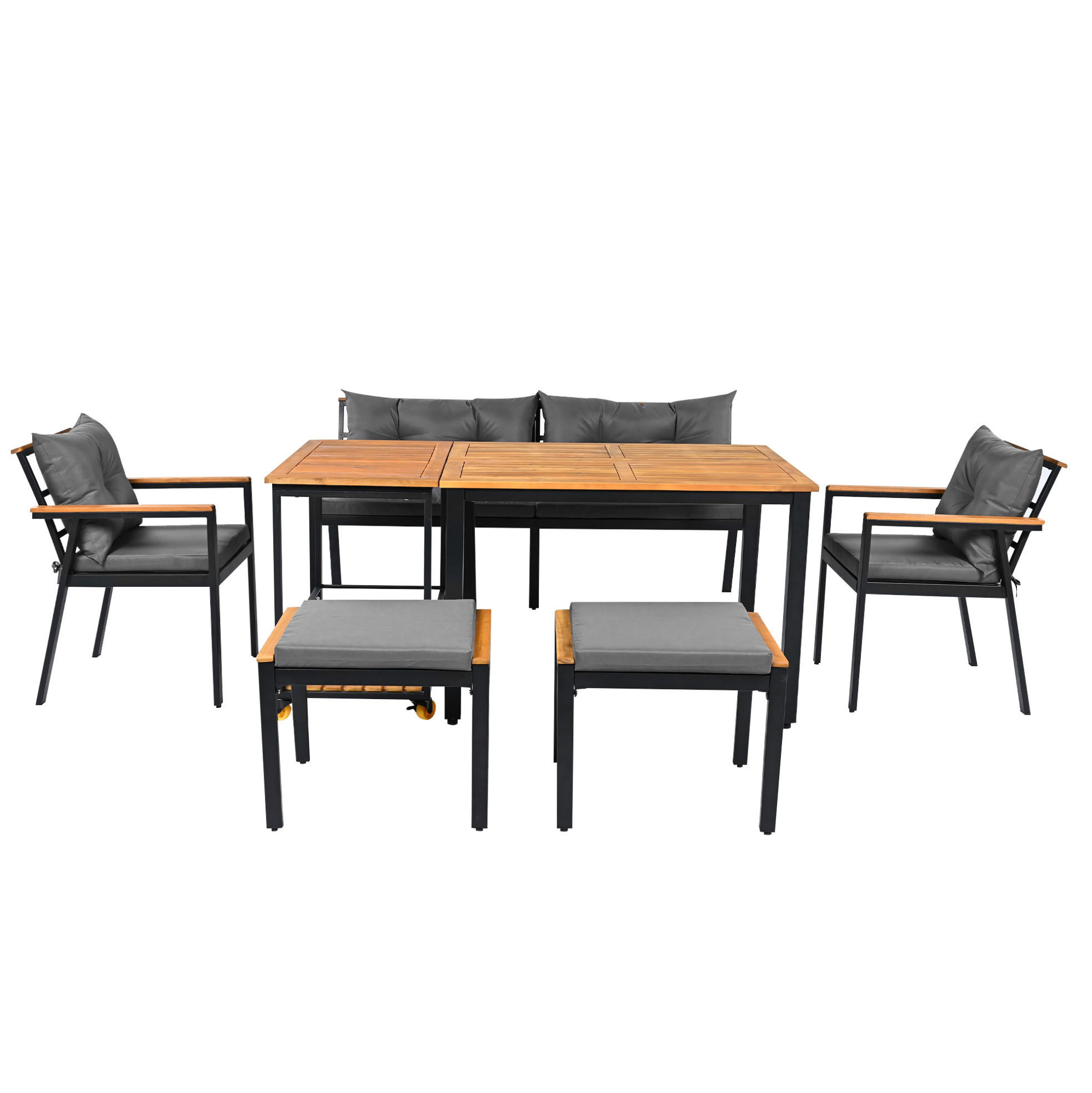 GARTEN-ESSGRUPPE 110/84/75 cm Schwarz/Grau/Natur aus Akazienholz, Stoff und Metall mit Servierwagen - Schwarz, Metall - OKWISH
