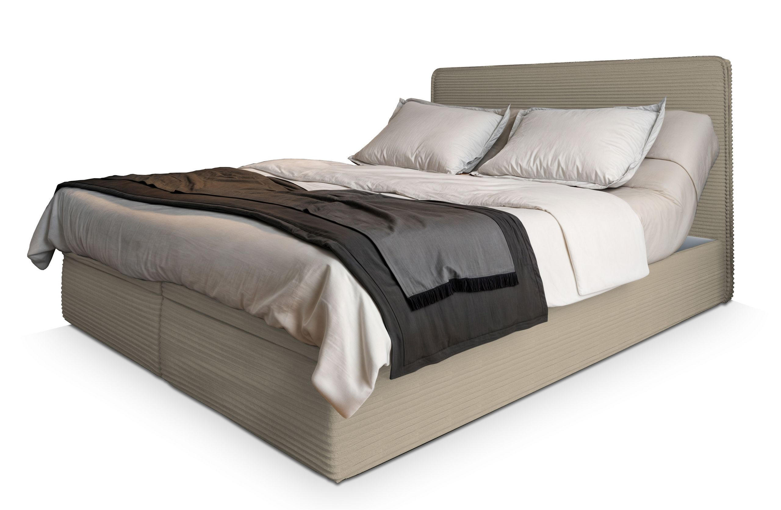 BOXBETT ASTOR 140x200 cm mit Matratze und Topper - Beige - Beige, Holz (140/200cm) - MASSENO