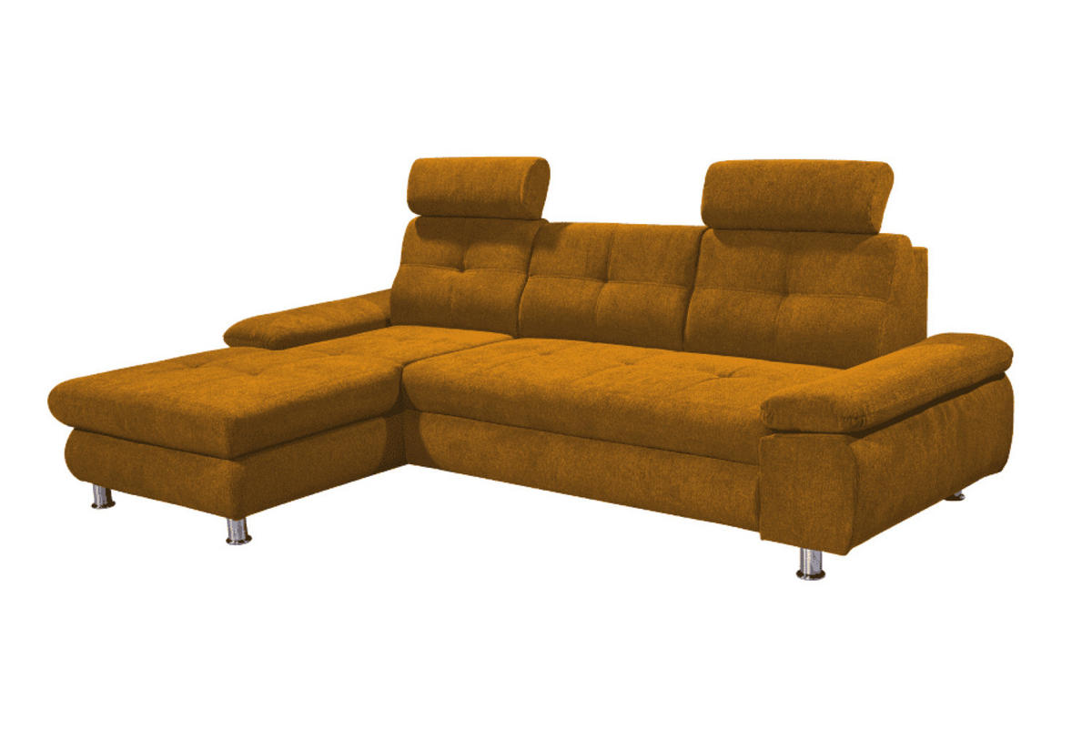 ECKSOFA mit Schlaffunktion und Bettkasten, Brego-Stoff - Chromfarben/Gelb, Textil/Metall (274/177cm) - ed exciting design