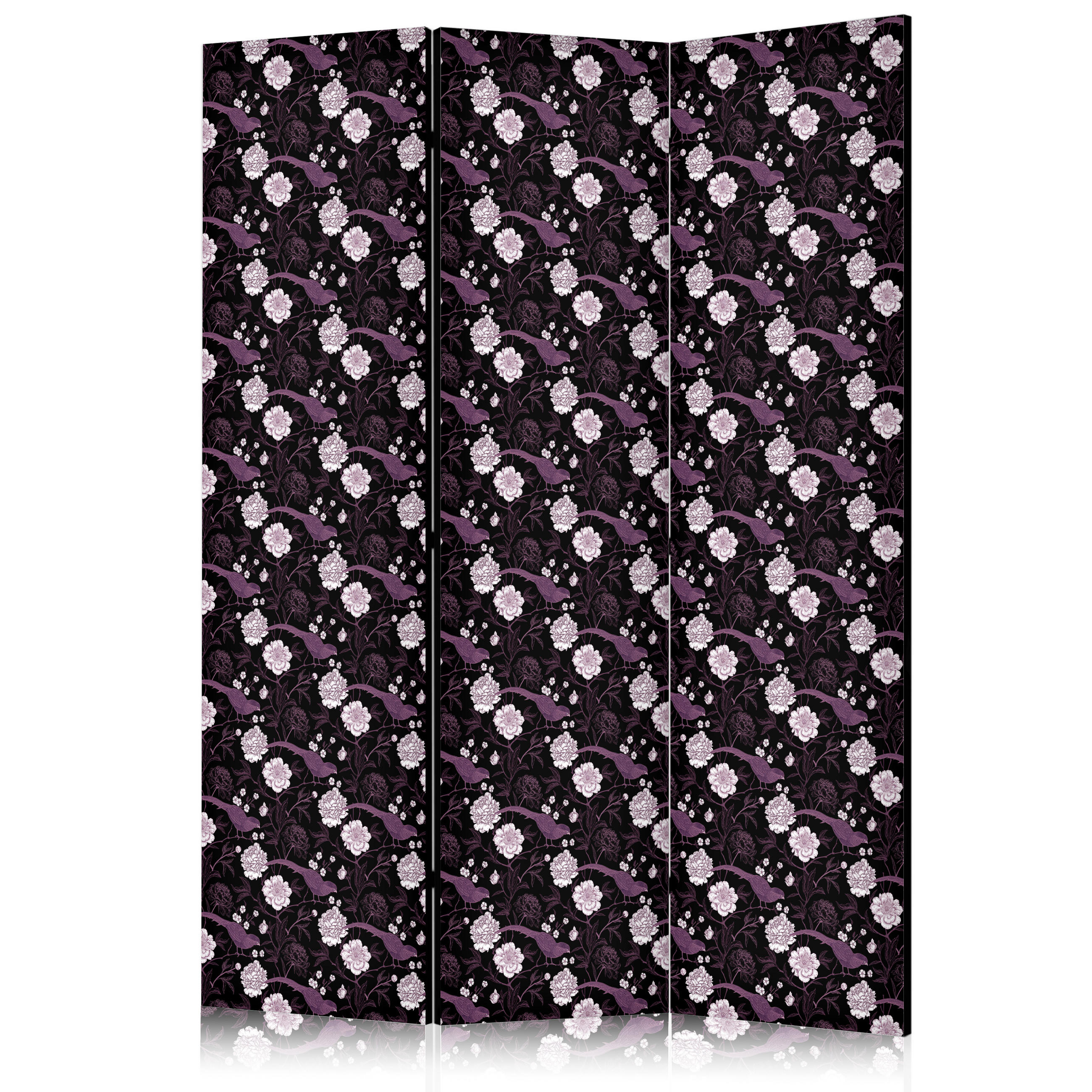 PARAVENT Akustik 3-tlg 135x172 cm V gel und Pfingstrosen - Schwarz, Holz/Textil (135/172/3cm) - Muralo