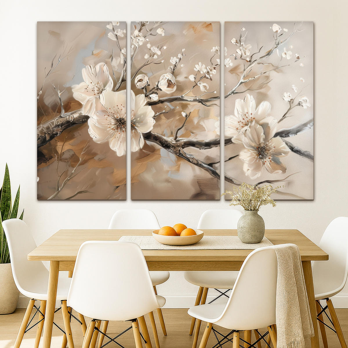 LEINWANDBILD 3er Set Blüte - Beige - Abstrakt - Blumen 180x120 cm - Hellbraun, Textil (180/120cm) - MuchoWow