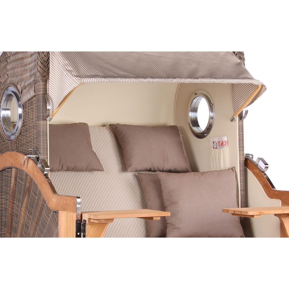 STRANDKORB Baltikum Teak 2,5 Sitzer - Beige/Braun, Holz/Metall (142/170/95cm) - Mr. Deko