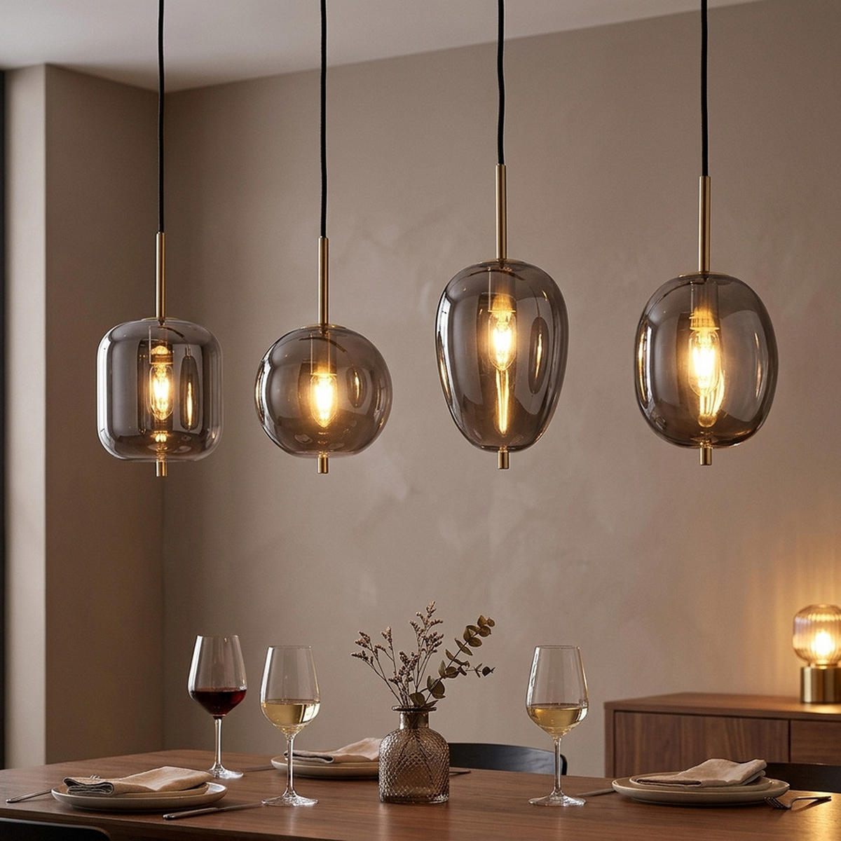 LED HÄNGELEUCHTE BLACKY I, MESSING, 4-FLAMMIG - Messingfarben, Glas (110/18.5/120cm) - Globo Lighting