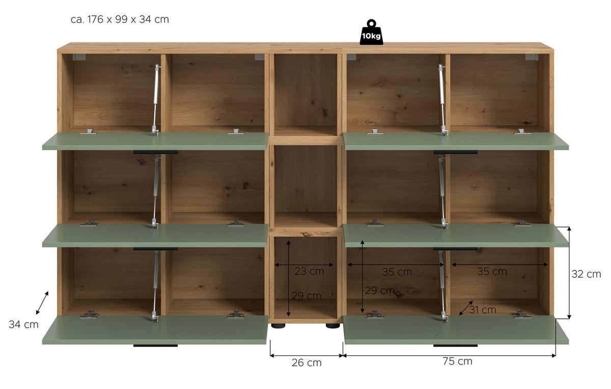 WOHNWAND The One Smoke Green 176/34/99 cm - Braun, Holzwerkstoff (176/99/34cm) - Xonox