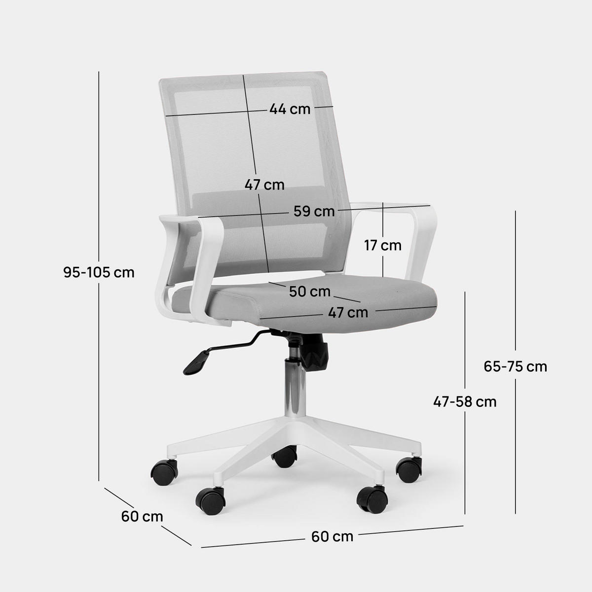 SCHREIBTISCHSTUHL Sayla 60 cm x 95-105 cm - Grau, Kunststoff (60/95/60cm) - Klast Home