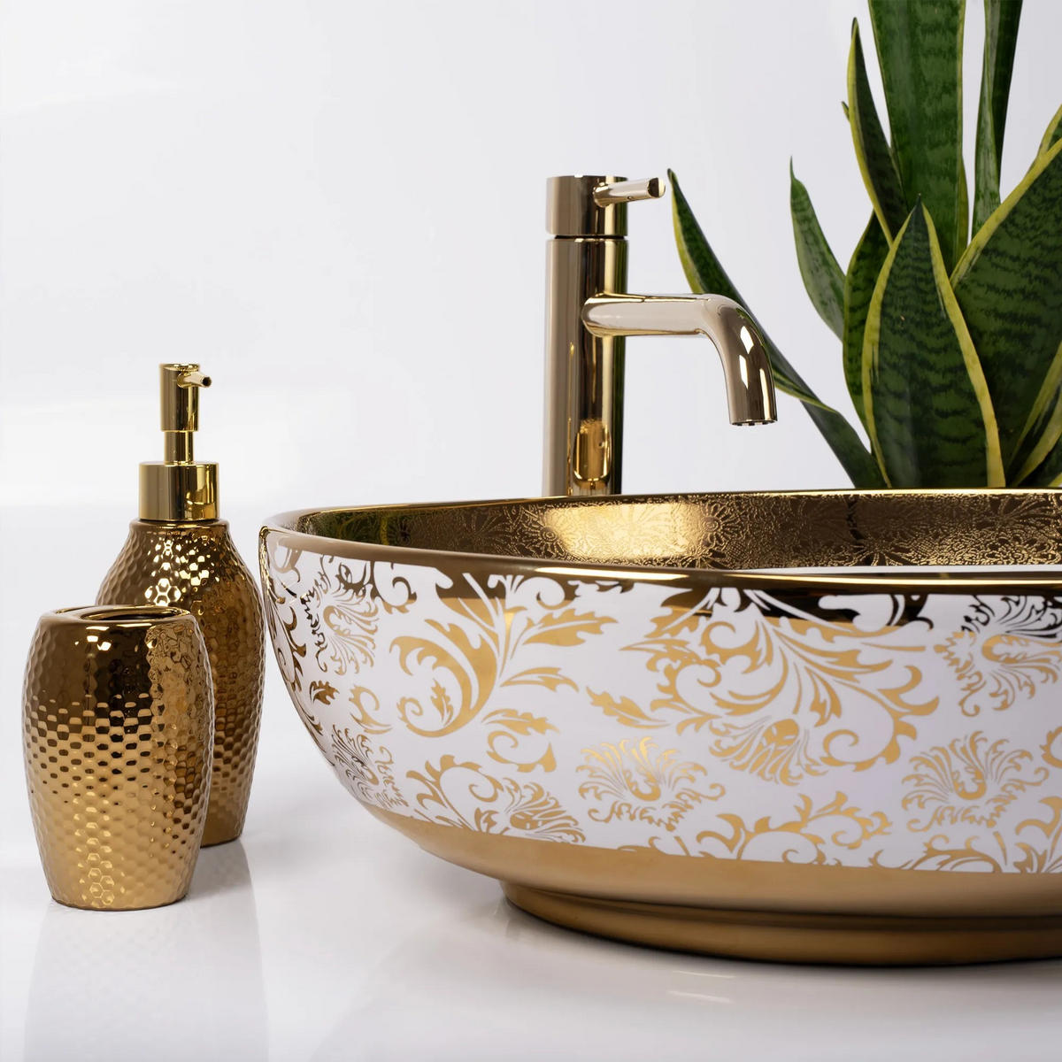 AUFSATZWASCHBECKEN Rea Margot White/gold - Weiß, Keramik (40/13.5/52cm) - REA