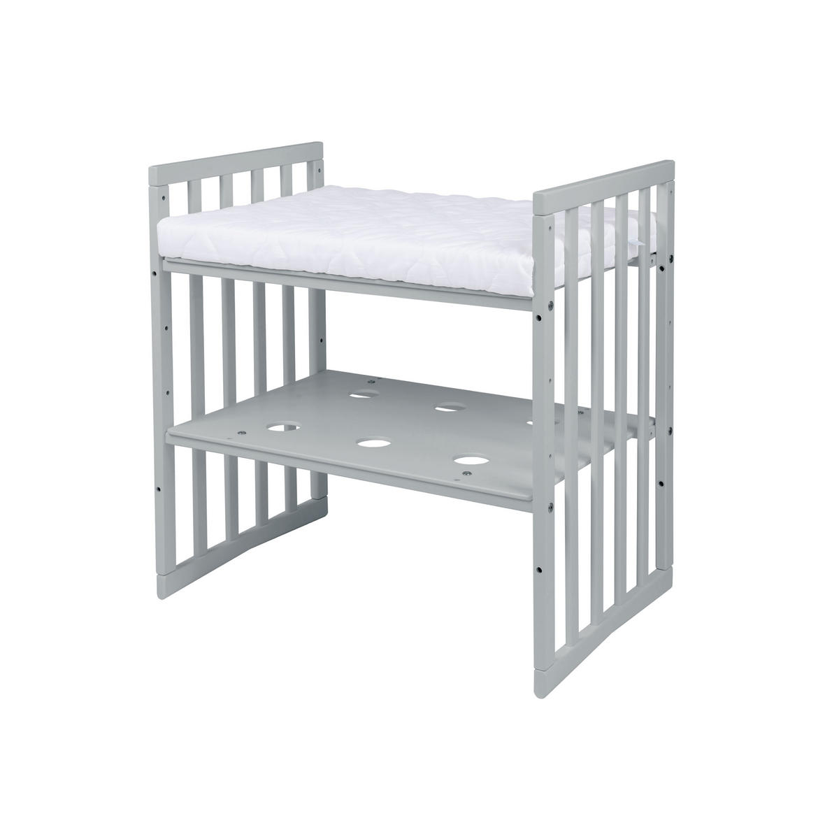 BABYBETT GREY OVAL 7in1 mit Matratze - Grau, Holz/Textil
