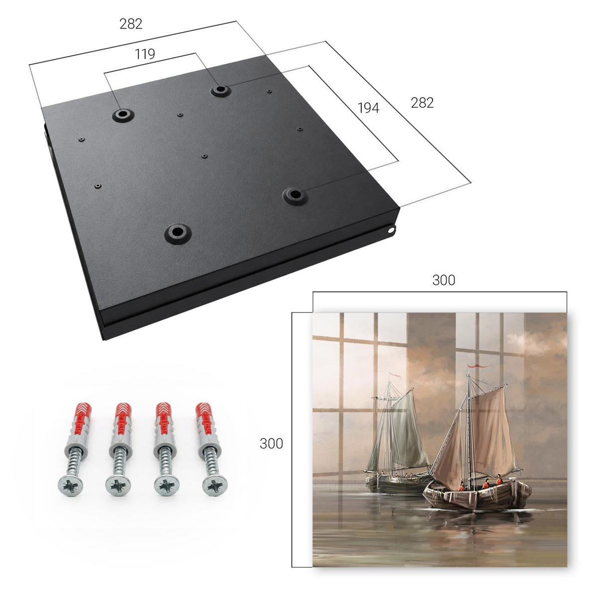 SCHLÜSSELBOX Schwarz 30x30 cm- Türöffnung nach rechts - Seesegelschiffe - Beige, Metall (30/30/5cm) - TULUP
