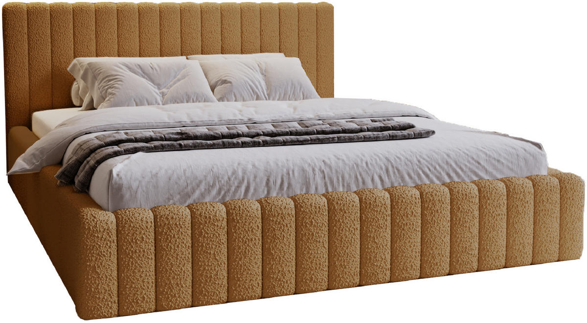 POLSTERBETT 140x200 Billo mit Bettkasten, Boucle Orange - Orange, Holz/Textil (140/200cm) - Emporius