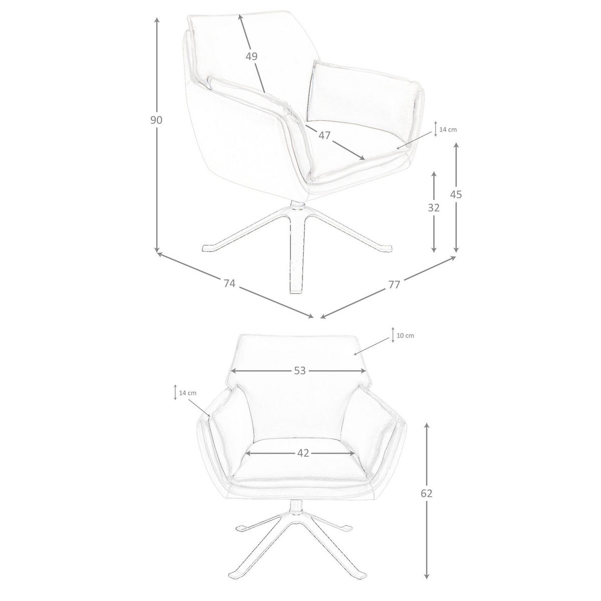 DUNKELGRAUER Leder-Drehsessel - Dunkelgrau/Anthrazit, Leder/Metall (77/90/74cm) - ANGEL CERDA