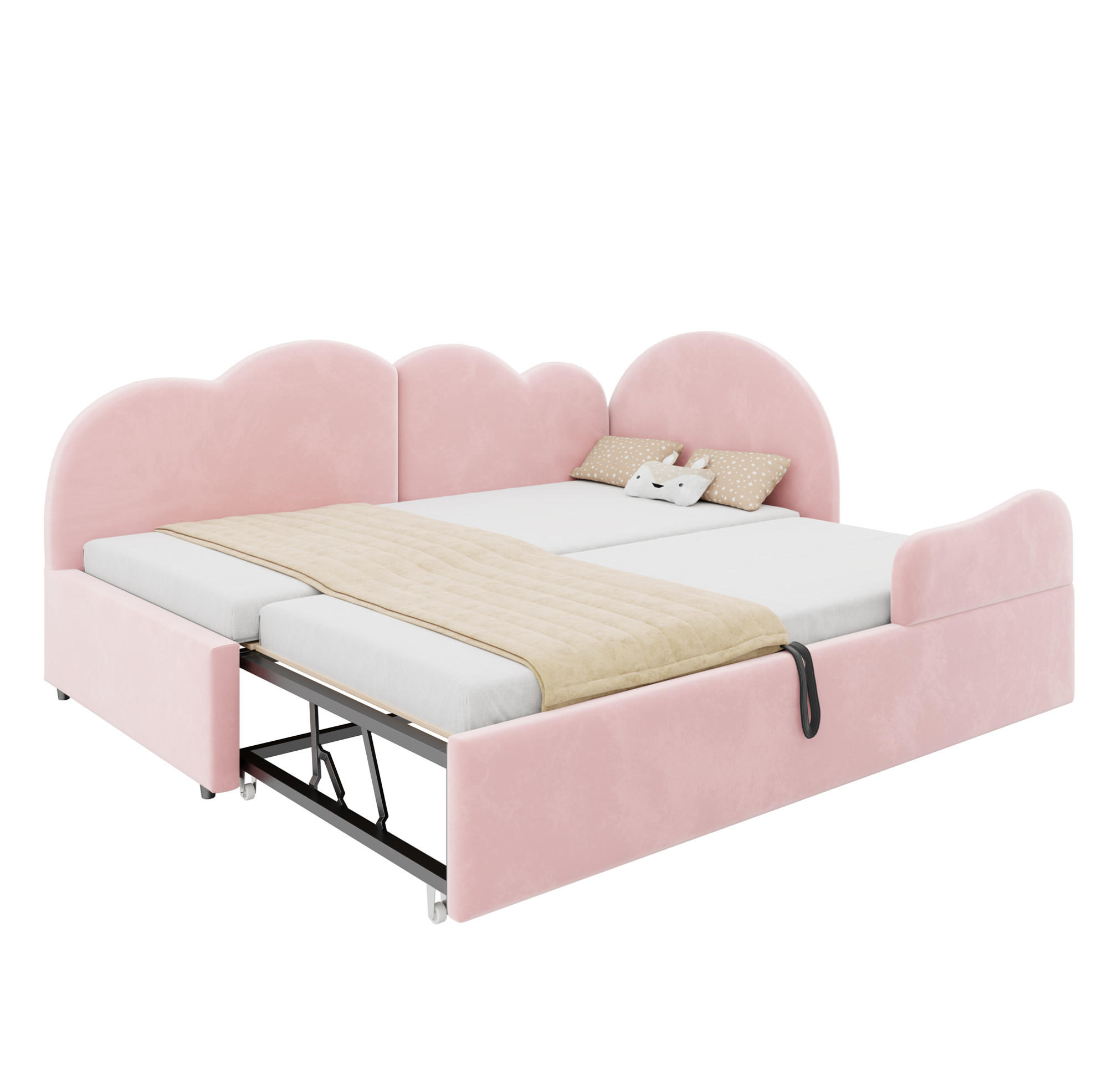 POLSTERBETT Ausziehbares Schlafsofa Samt 90x200 cm Pink ausziehbar L-Form mit wolkenförmigem Kopfteil - Pink, Textil (90/200cm) - Modfu